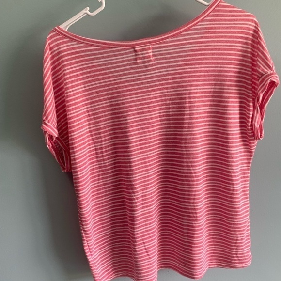 C&S Pink/white stripped V-neck t-shirt size small - Picture 3 of 3